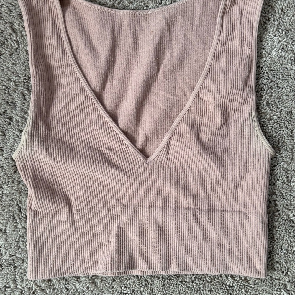 Pink Ribbed V-Neck Women's Top